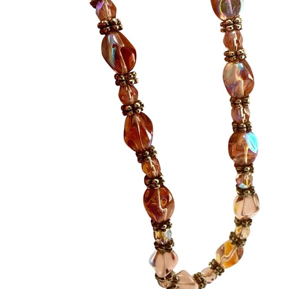 Handmade Purple Glass Bead Necklace with Antique Silver Accents and Heart Clasp - Picture 4 of 7